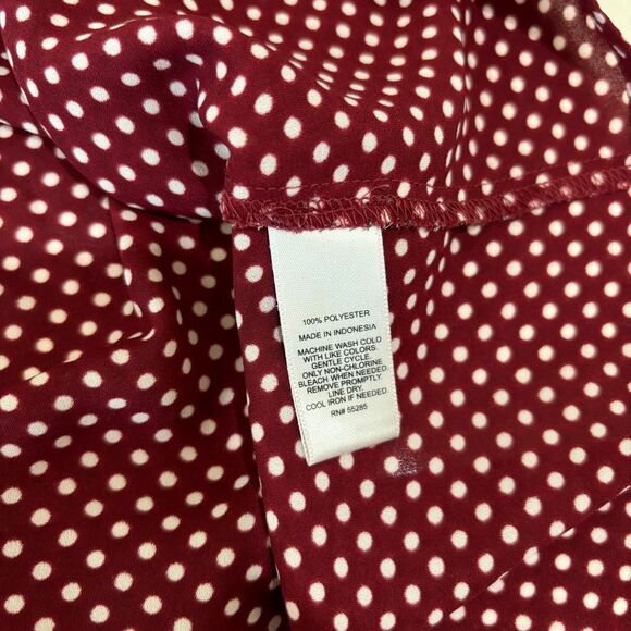 Express Portofino Shirt S Maroon Red White Polka Dots Lightweight Career Classy - Picture 6 of 8